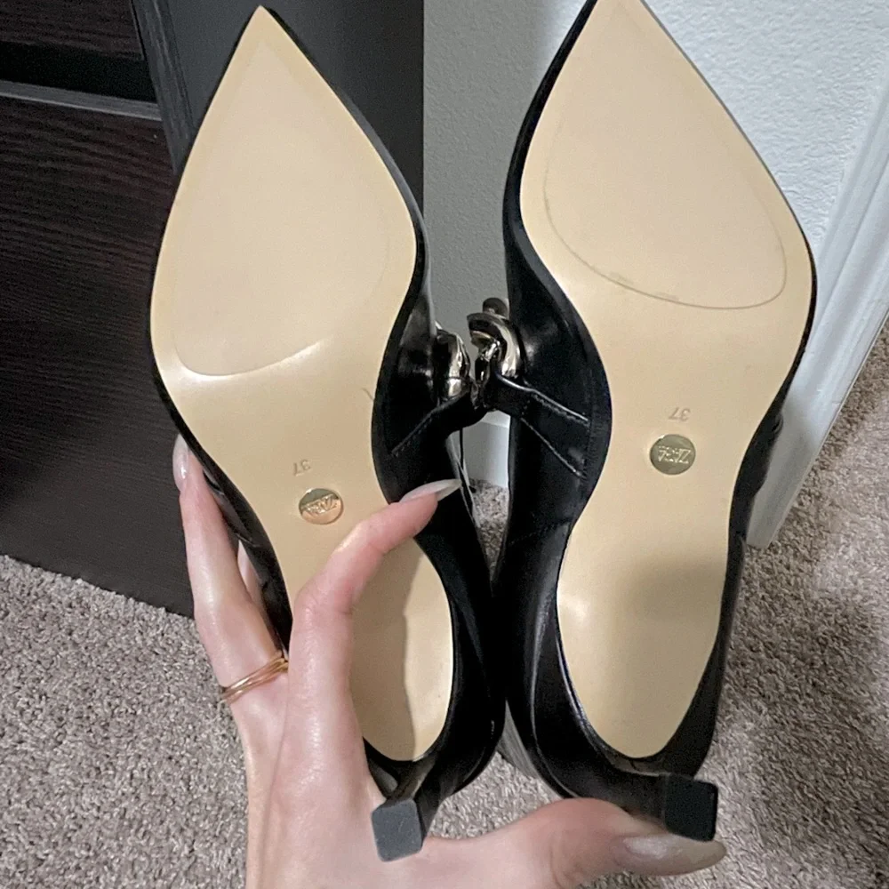 Zara Heeled Leather Knee High Boots With Chain Detail - Picture 14 of 16